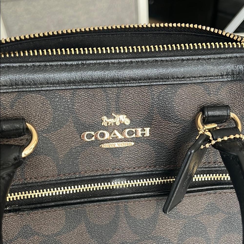 Coach Brown and Black Satchel with Gold Hardware - Picture 5 of 6